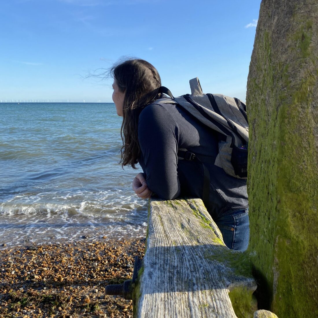 image of Rebecca Scambler looking out to sea.